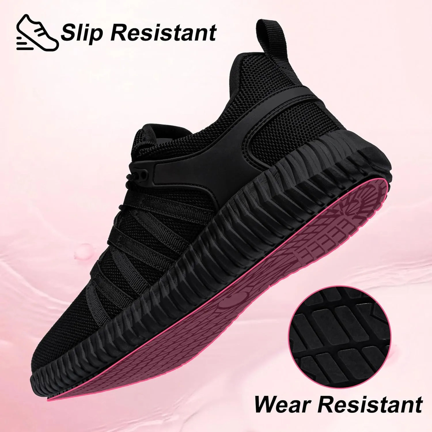 Slip On Work Shoes for Women Non Slip Sneakers Breathable Lightweight Walking Shoes Restaurant Slip Resistant Food Service Chef Kitchen Sneakers, Black