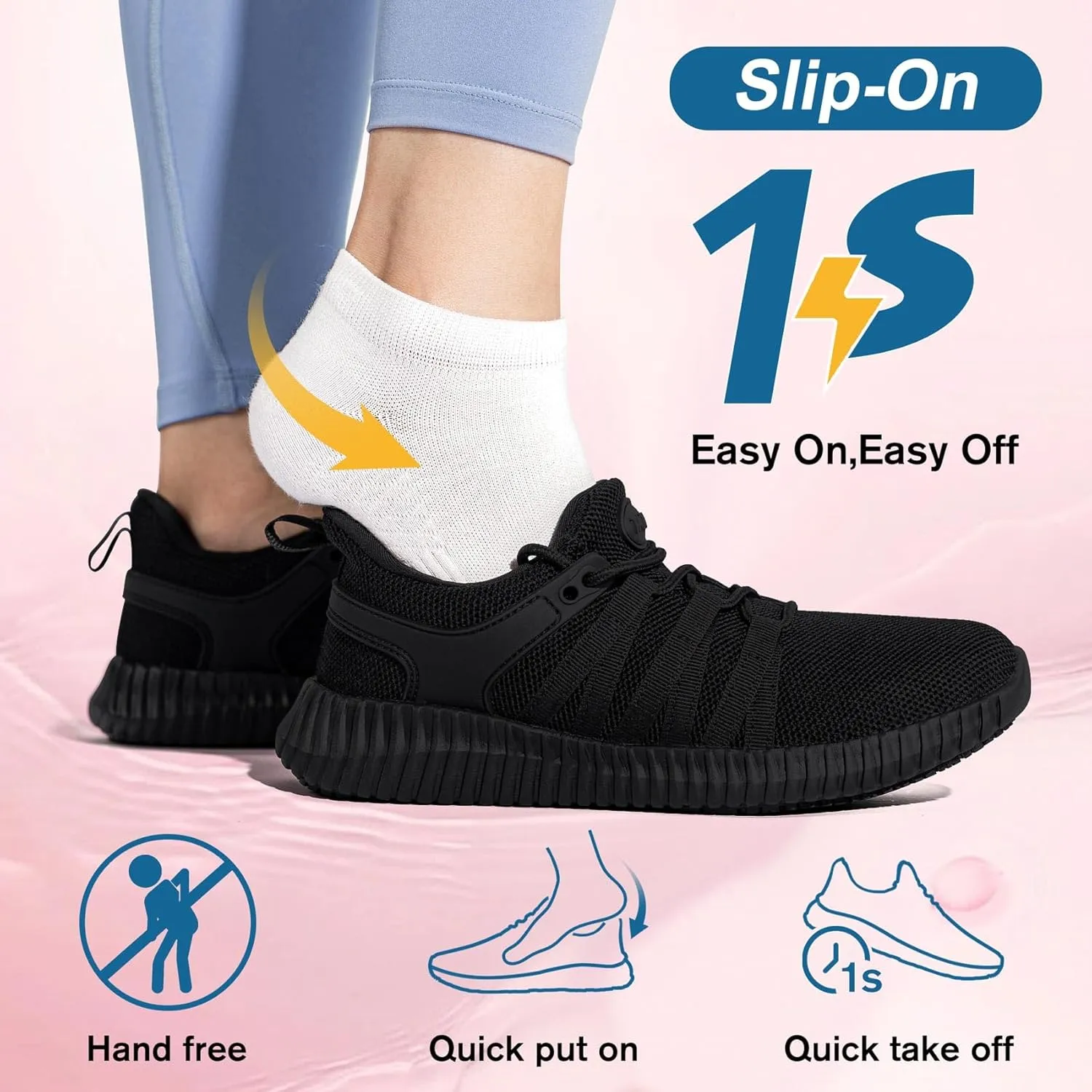 Slip On Work Shoes for Women Non Slip Sneakers Breathable Lightweight Walking Shoes Restaurant Slip Resistant Food Service Chef Kitchen Sneakers, Black