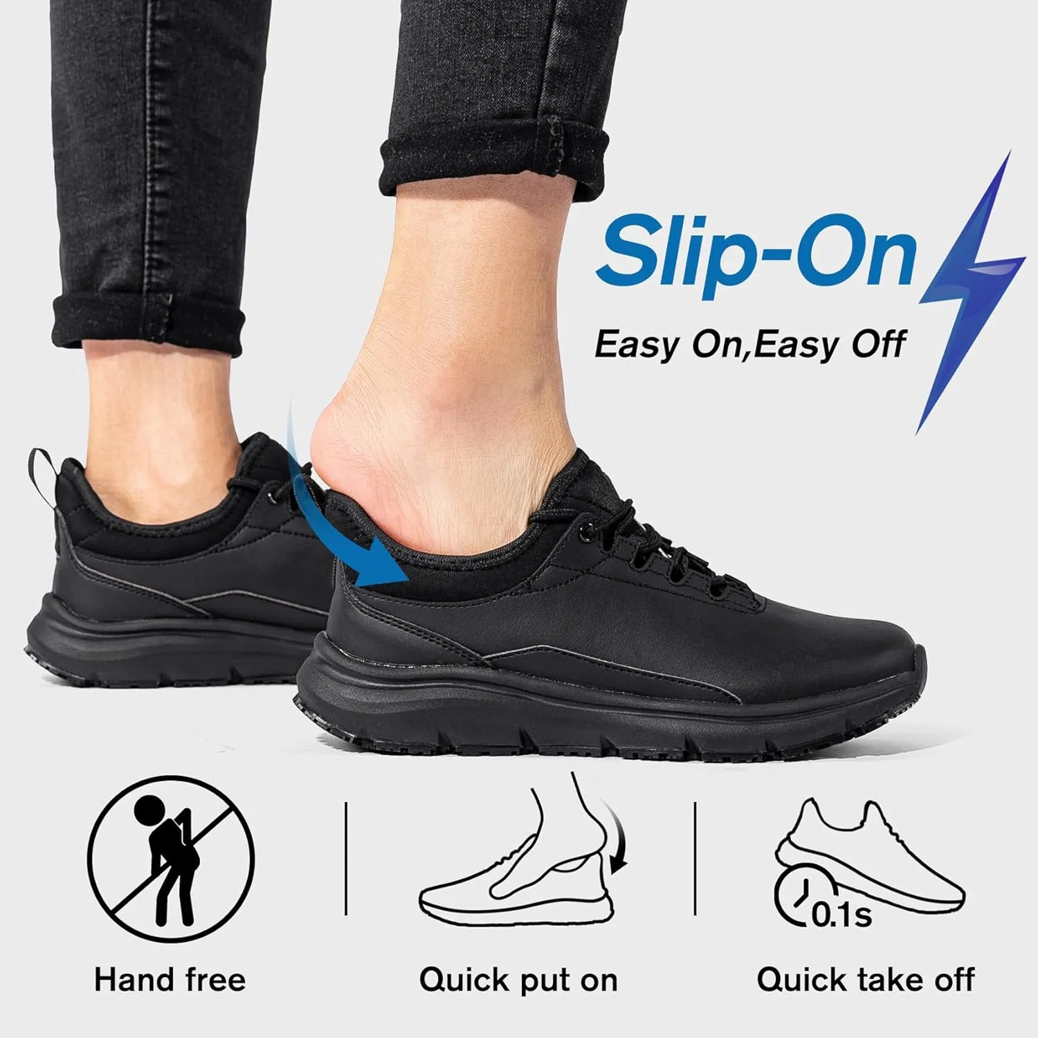 Slip On Work Shoes for Women Non Slip Sneakers Breathable Lightweight Walking Shoes Restaurant Slip Resistant Food Service Chef Kitchen Sneakers, Black