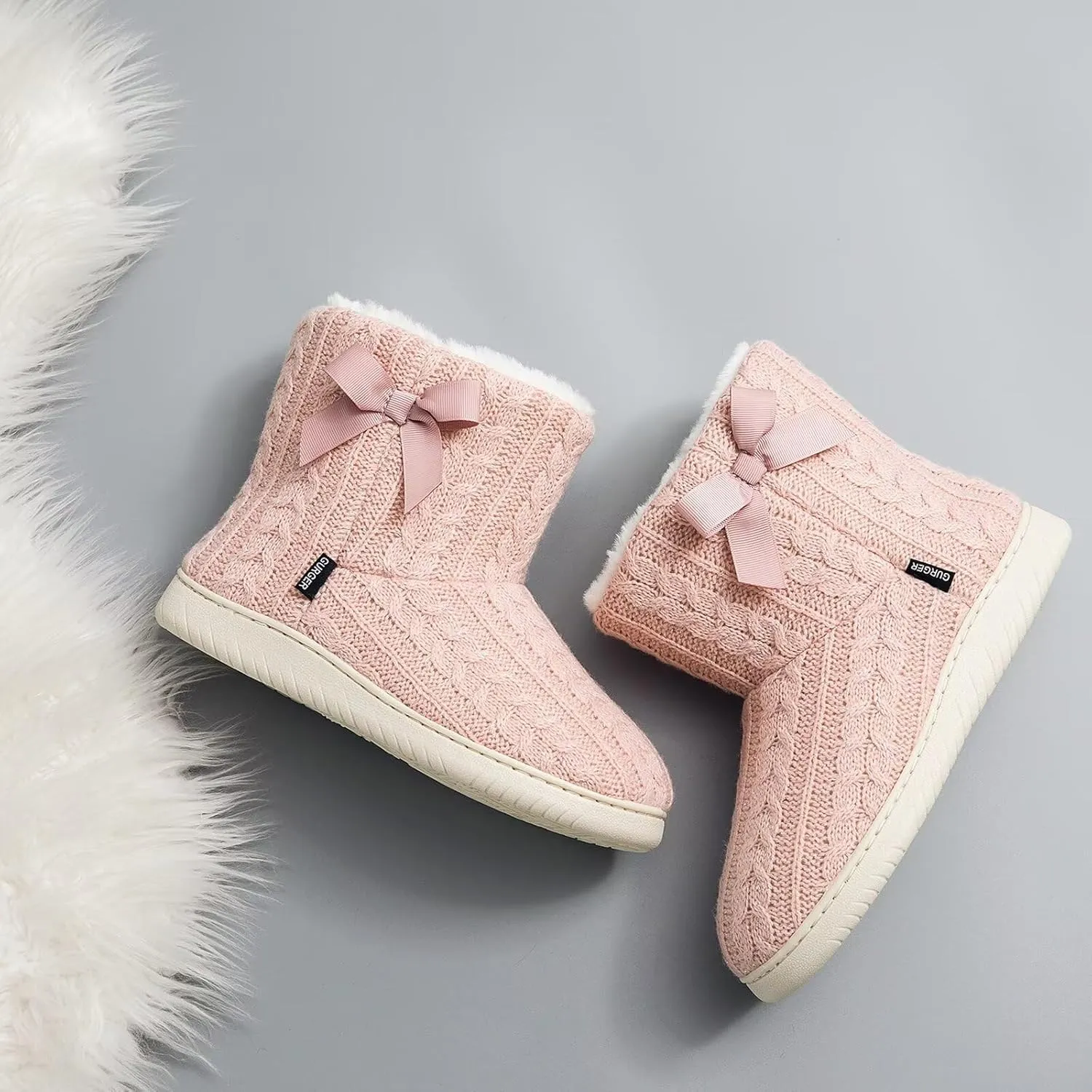 Slipper Boots Women Knit Plush Lining Winter House Shoes Memory Foam Indoor Outdoor