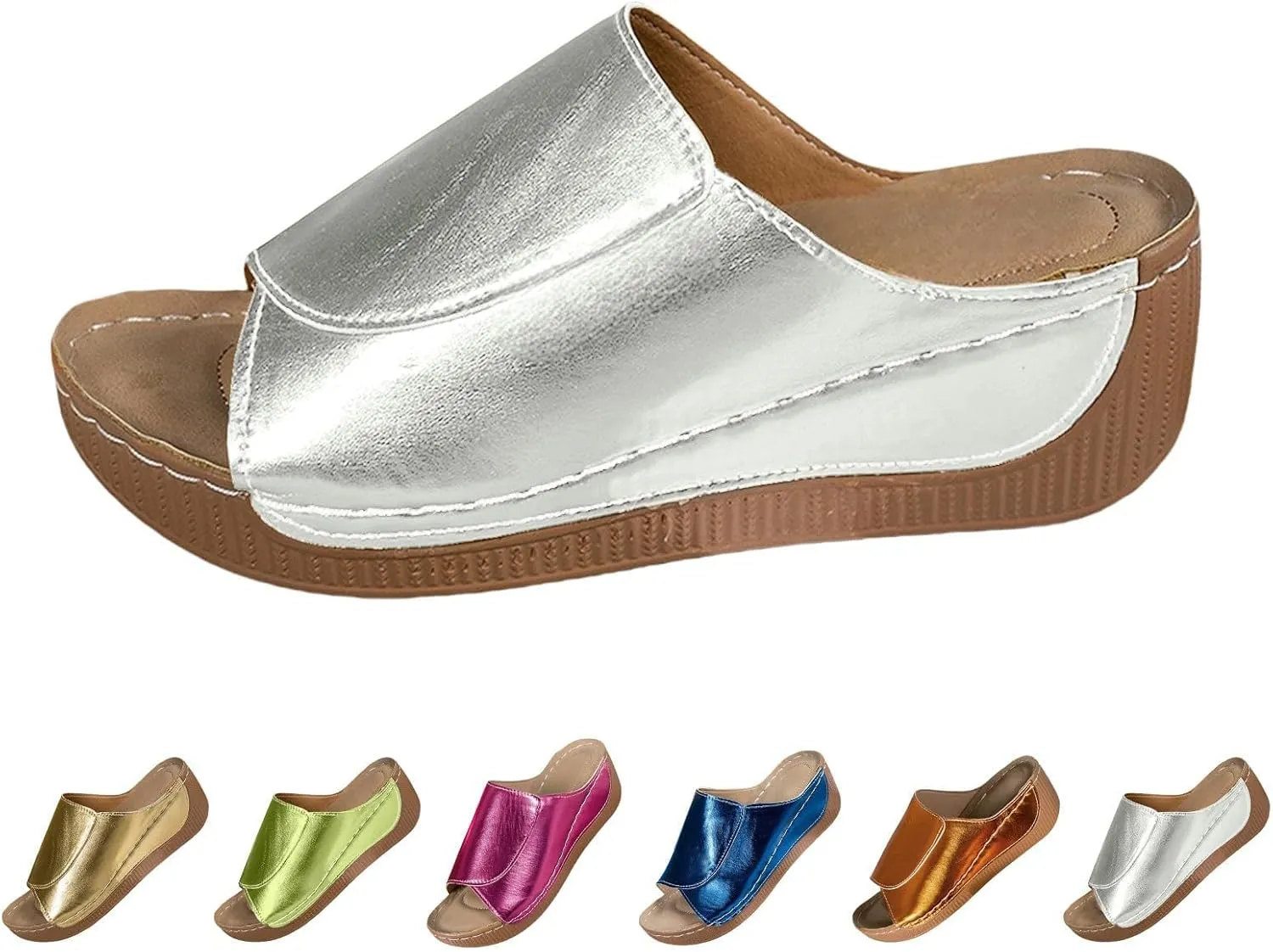 Slippers for Women Comfortable Summer Platform Wedge Slipper Casual Slip On Orthopedic Shoes with Arch Support Breathable Open Toe Sandals Dressy Walking Shoe for Beach