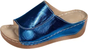 Slippers for Women Comfortable Summer Platform Wedge Slipper Casual Slip On Orthopedic Shoes with Arch Support Breathable Open Toe Sandals Dressy Walking Shoe for Beach