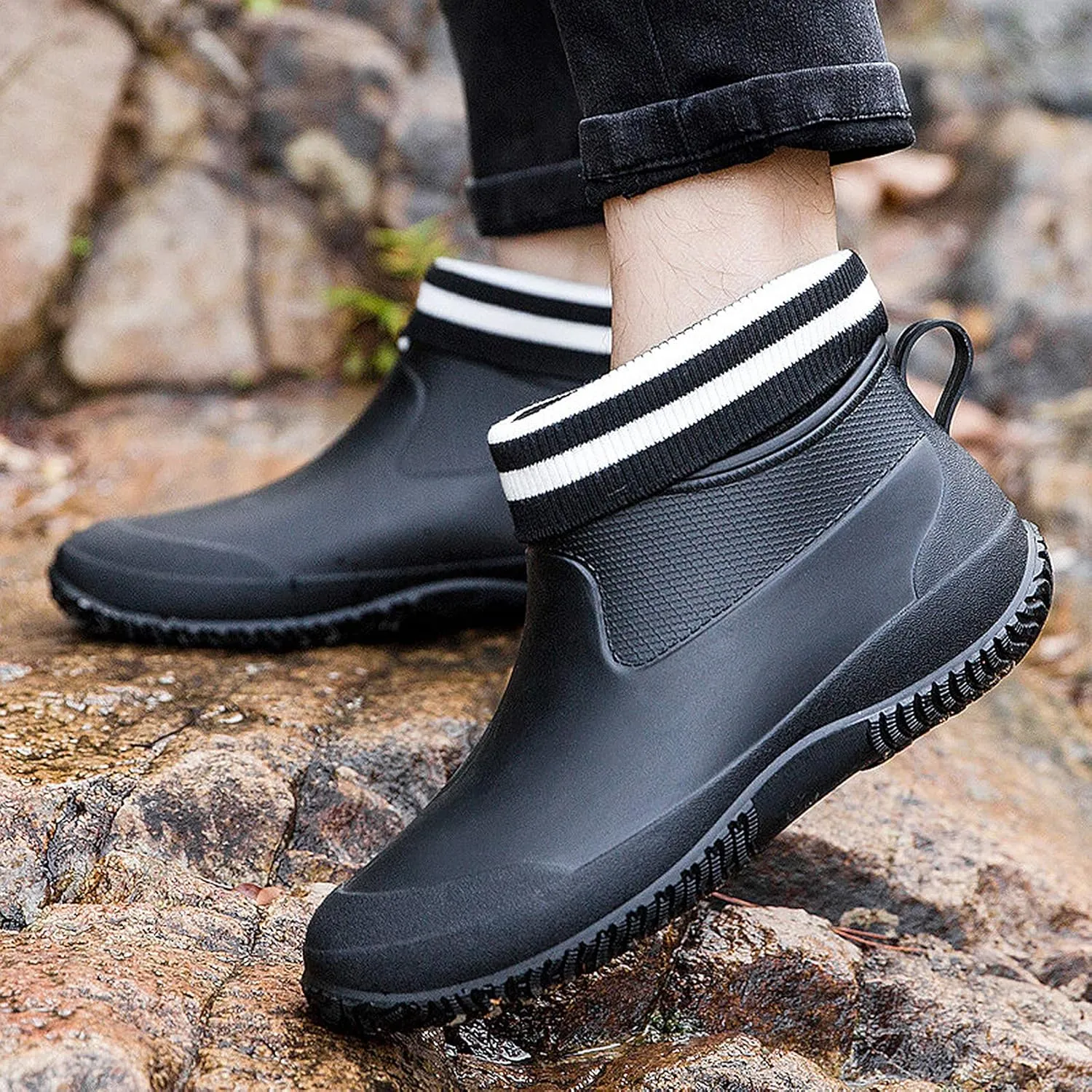 SMajong Rain Boots for Women Waterproof Garden Shoes Men Anti Slip Rubber Ankle Boots Car Wash Shoes Women's Rain Footwear