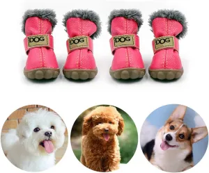 Snow Small Dog Boots, Pet Antiskid Dog Shoes, Winter Waterproof Skidproof Paw Protectors, Warm Booties for Puppy Play (L, Pink)