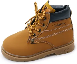 SOFMUO Baby Kids Boots - Boys Girls Rubber Sole PU Leather Warm Winter Shoes Hiking Snow Ankle Boots Toddler/Little Kid