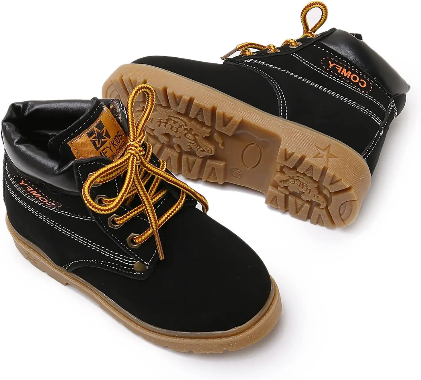 SOFMUO Baby Kids Boots - Boys Girls Rubber Sole PU Leather Warm Winter Shoes Hiking Snow Ankle Boots Toddler/Little Kid