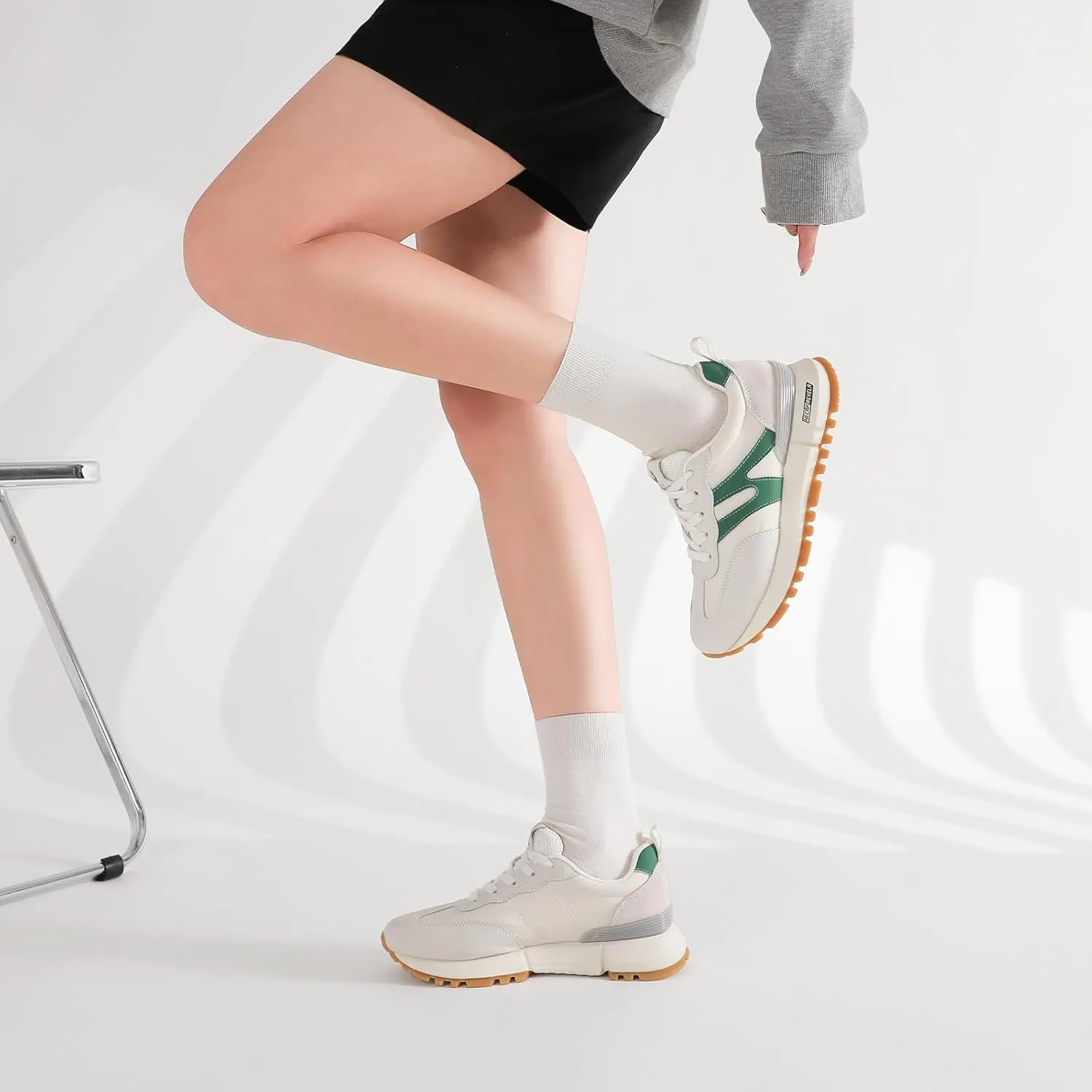 somiliss Sneakers for Women Genuine Leather Suede Patchwork Casual Lace Up Non-Slip Walking Shoes Comfortable Tennis Running Shoes Womens Fashion Sneakers