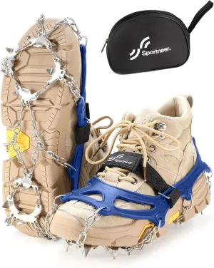 Sportneer Crampons, Traction Cleats Ice Snow Grips with 19 Stainless Steel Spikes, Ice Cleats Traction Snow Grips for Boots Shoes, Crampons Ice Cleats for Women Men Hiking Jogging Climbing And Fishing