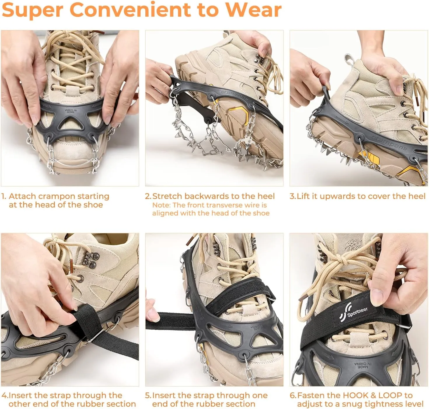 Sportneer Crampons, Traction Cleats Ice Snow Grips with 19 Stainless Steel Spikes, Ice Cleats Traction Snow Grips for Boots Shoes, Crampons Ice Cleats for Women Men Hiking Jogging Climbing And Fishing