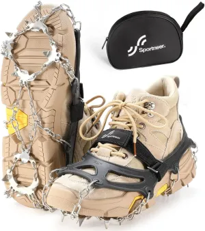 Sportneer Crampons, Traction Cleats Ice Snow Grips with 19 Stainless Steel Spikes, Ice Cleats Traction Snow Grips for Boots Shoes, Crampons Ice Cleats for Women Men Hiking Jogging Climbing And Fishing