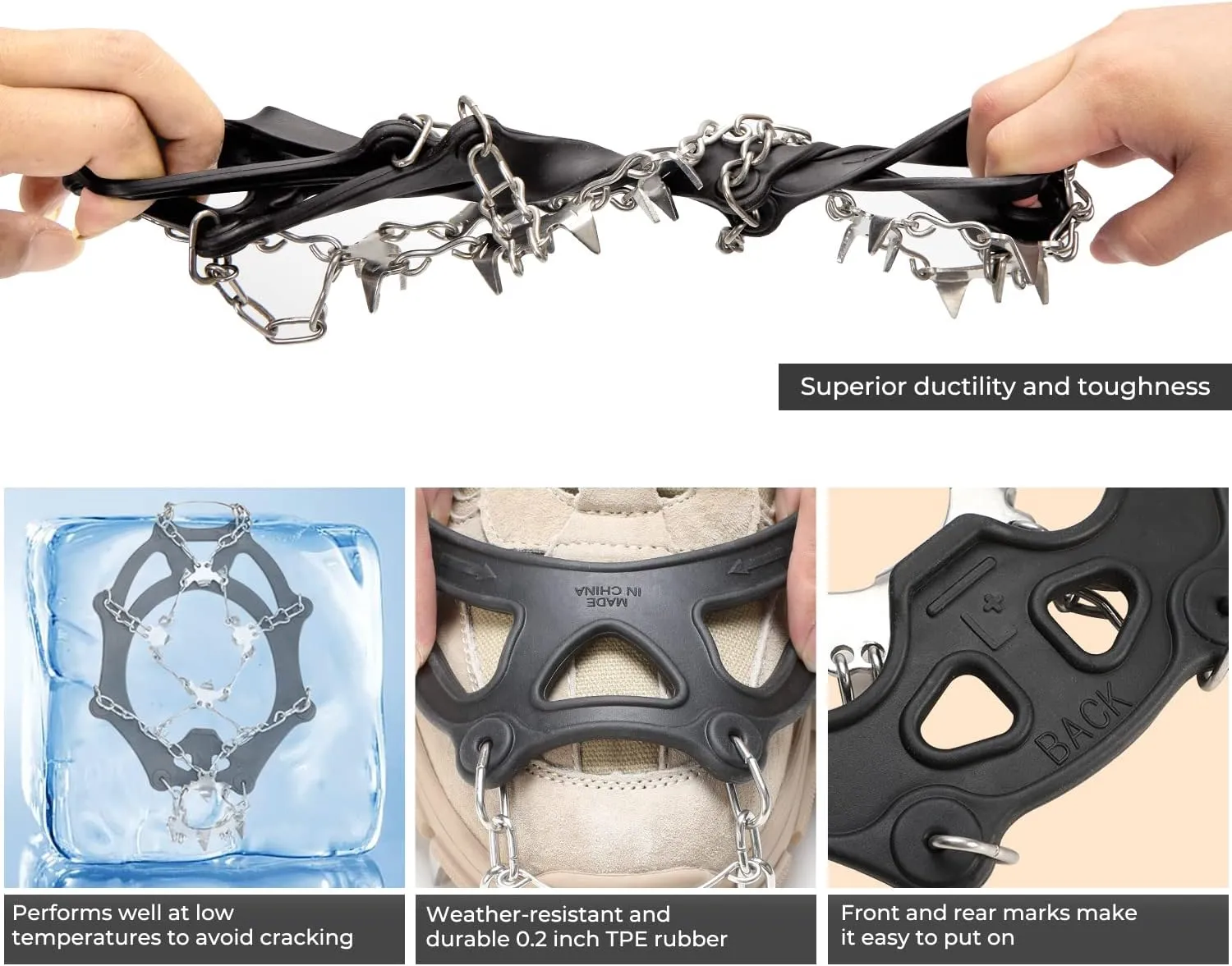 Sportneer Crampons, Traction Cleats Ice Snow Grips with 19 Stainless Steel Spikes, Ice Cleats Traction Snow Grips for Boots Shoes, Crampons Ice Cleats for Women Men Hiking Jogging Climbing And Fishing