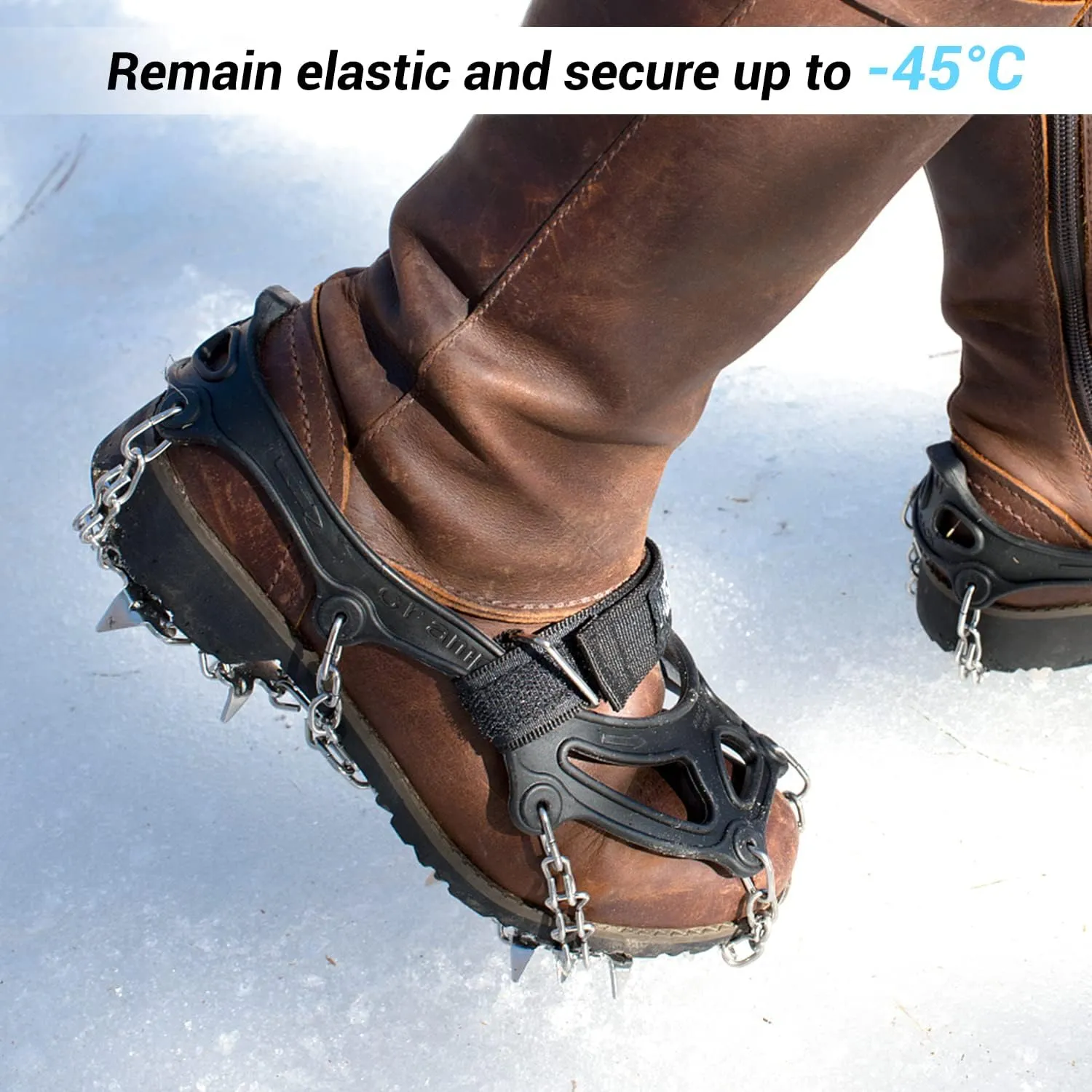 Sportneer Crampons, Traction Cleats Ice Snow Grips with 19 Stainless Steel Spikes, Ice Cleats Traction Snow Grips for Boots Shoes, Crampons Ice Cleats for Women Men Hiking Jogging Climbing And Fishing