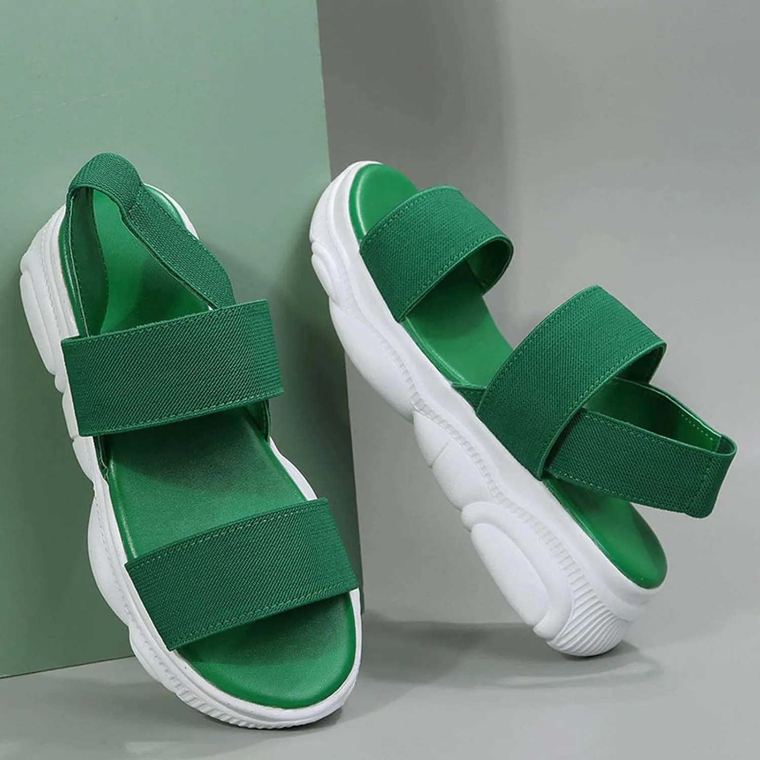 Sports Sandals for Women Platform Summer Casual Elastic Straps Fish Mouth Open Toe Slip-on Sandals Eva Solid Comfy Soft Sole Non-Slip Beach Shoes