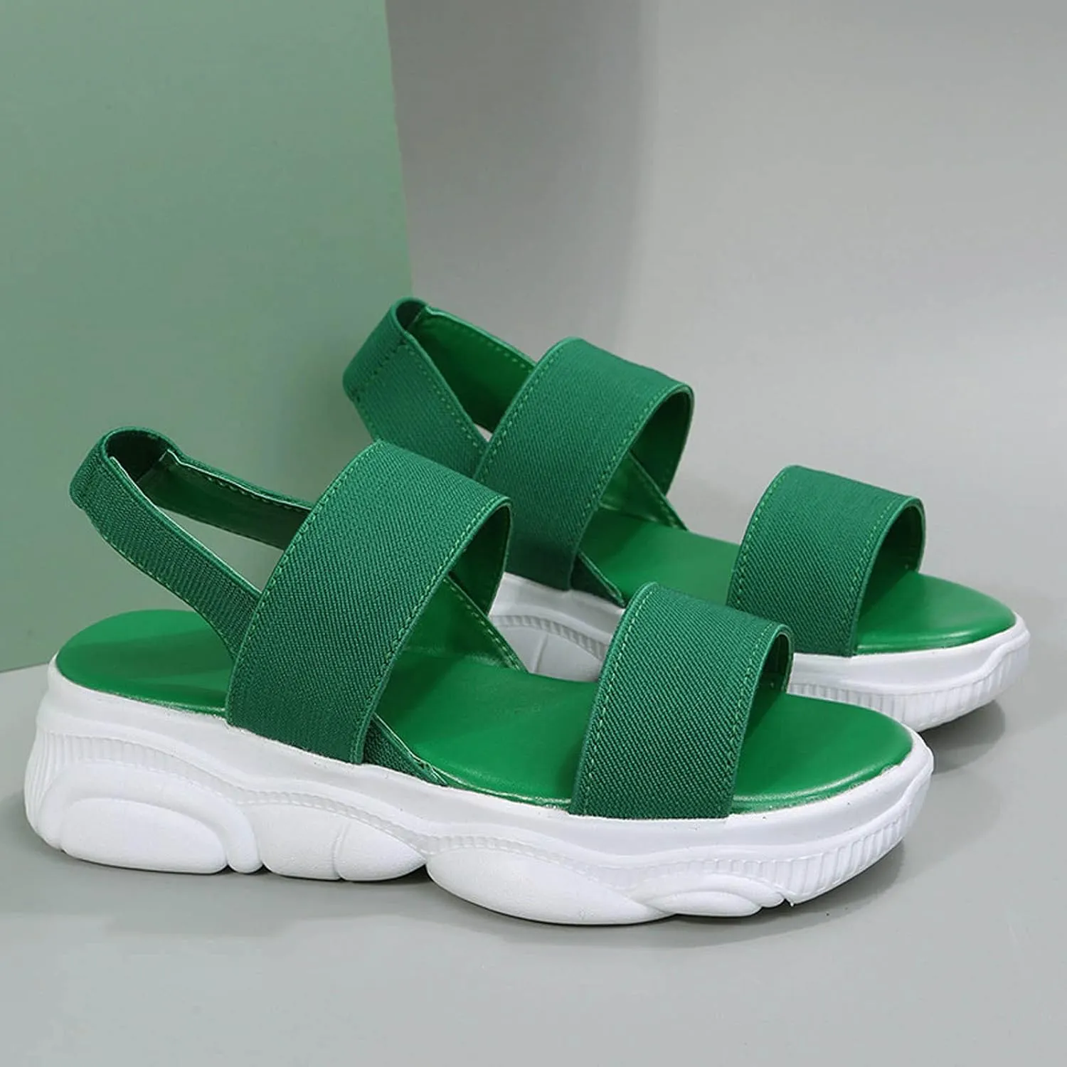 Sports Sandals for Women Platform Summer Casual Elastic Straps Fish Mouth Open Toe Slip-on Sandals Eva Solid Comfy Soft Sole Non-Slip Beach Shoes