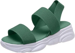 Sports Sandals for Women Platform Summer Casual Elastic Straps Fish Mouth Open Toe Slip-on Sandals Eva Solid Comfy Soft Sole Non-Slip Beach Shoes