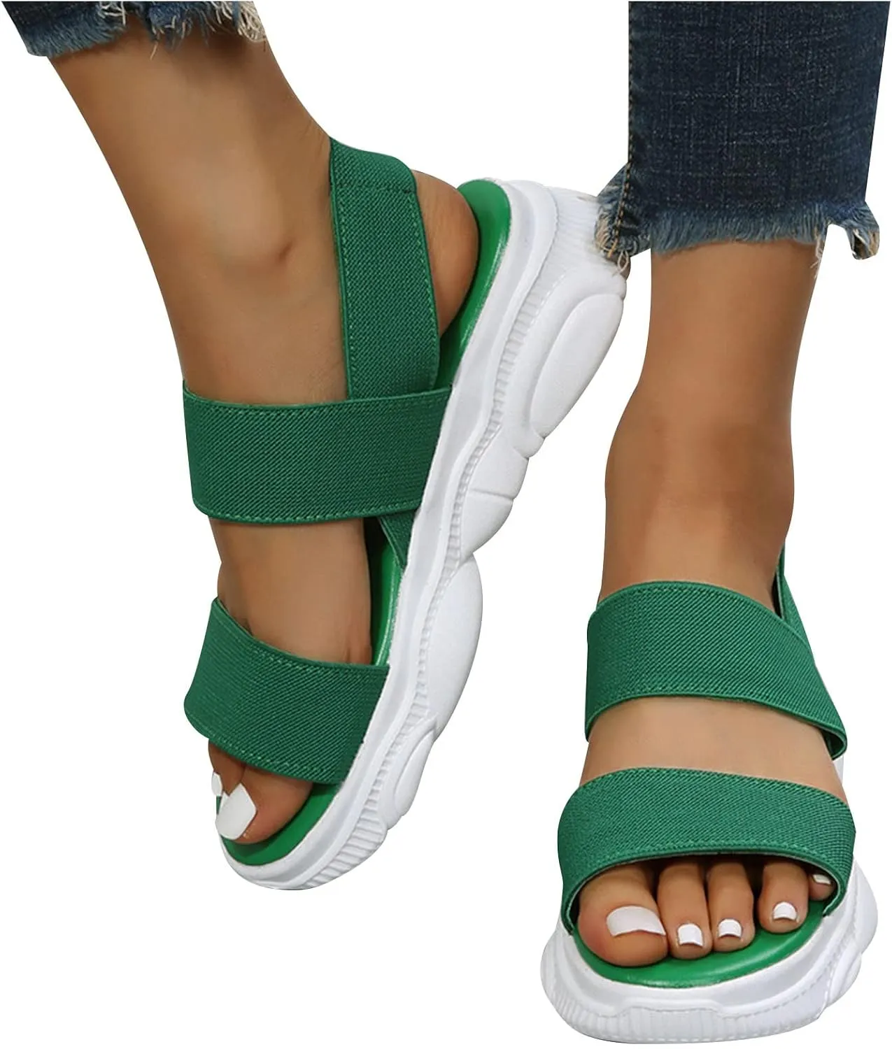 Sports Sandals for Women Platform Summer Casual Elastic Straps Fish Mouth Open Toe Slip-on Sandals Eva Solid Comfy Soft Sole Non-Slip Beach Shoes