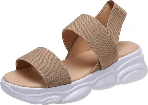 Sports Sandals for Women Platform Summer Casual Elastic Straps Fish Mouth Open Toe Slip-on Sandals Eva Solid Comfy Soft Sole Non-Slip Beach Shoes