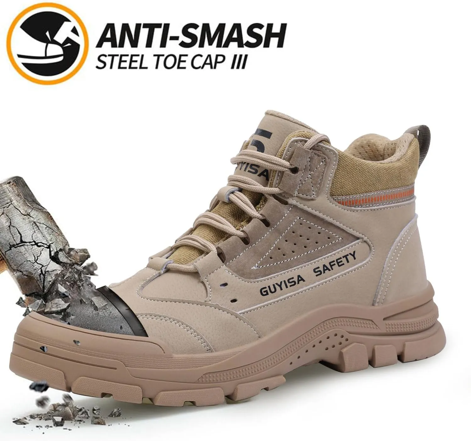 Steel Toe Boots for Men Indestructible Construction Steel Toe Work Shoes Breathable Lightweight High Top Safety Work Boots for Men.