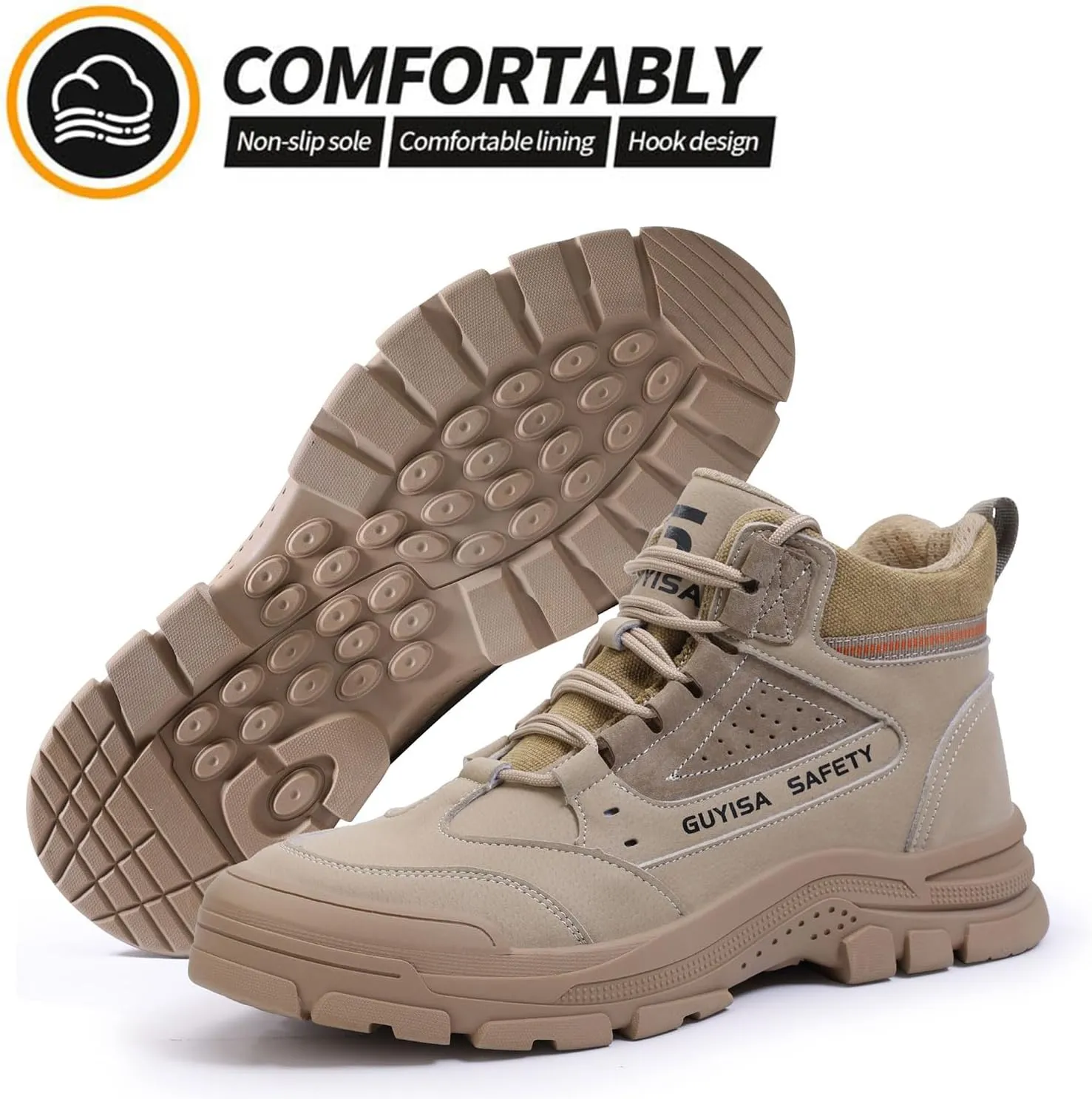 Steel Toe Boots for Men Indestructible Construction Steel Toe Work Shoes Breathable Lightweight High Top Safety Work Boots for Men.