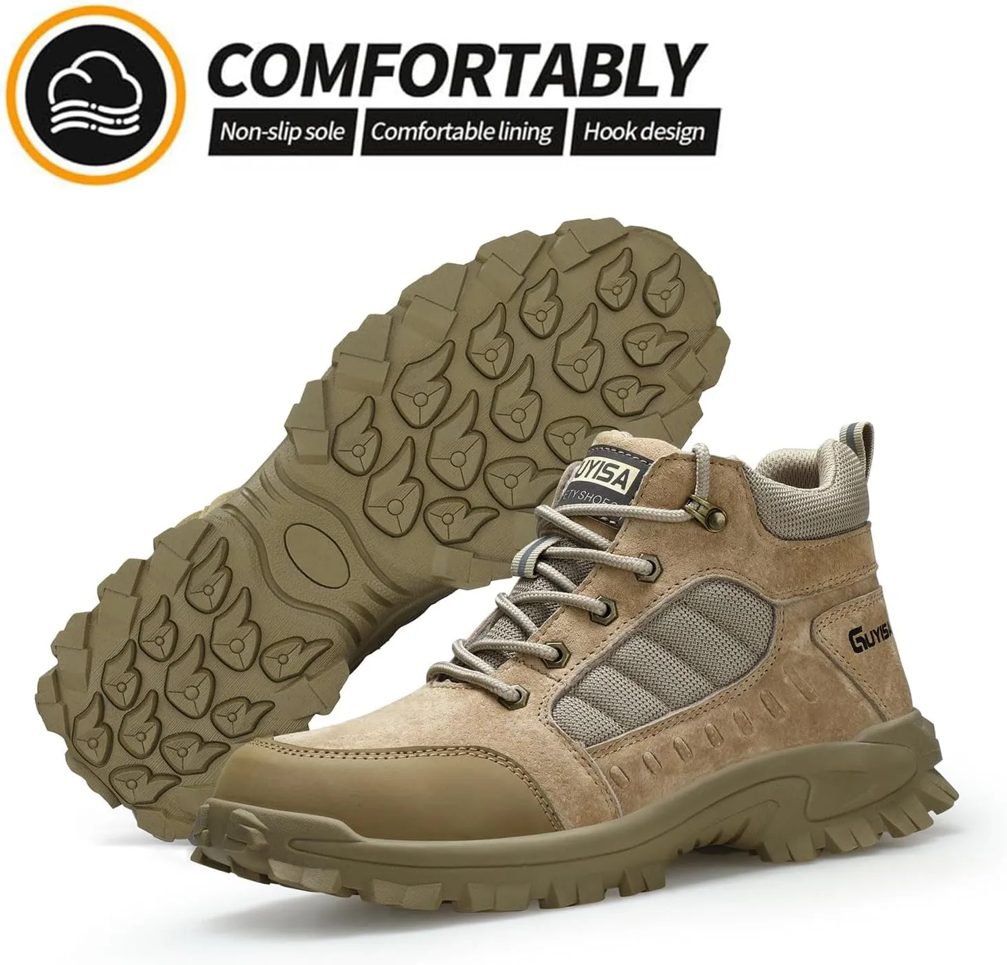 Steel Toe Boots for Men Indestructible Construction Steel Toe Work Shoes Breathable Lightweight High Top Safety Work Boots for Men.