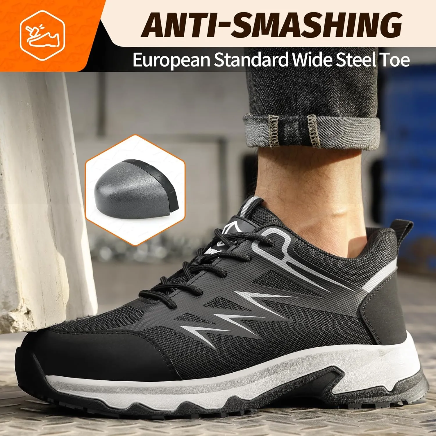 Steel Toe Shoes for Men Lightweight Work Boots for Men Comfortable Steel Toe Boots Industrial Work Shoes Breathable Safety Shoes Construction Steel Toe Sneakers Indestructible Safety Boots