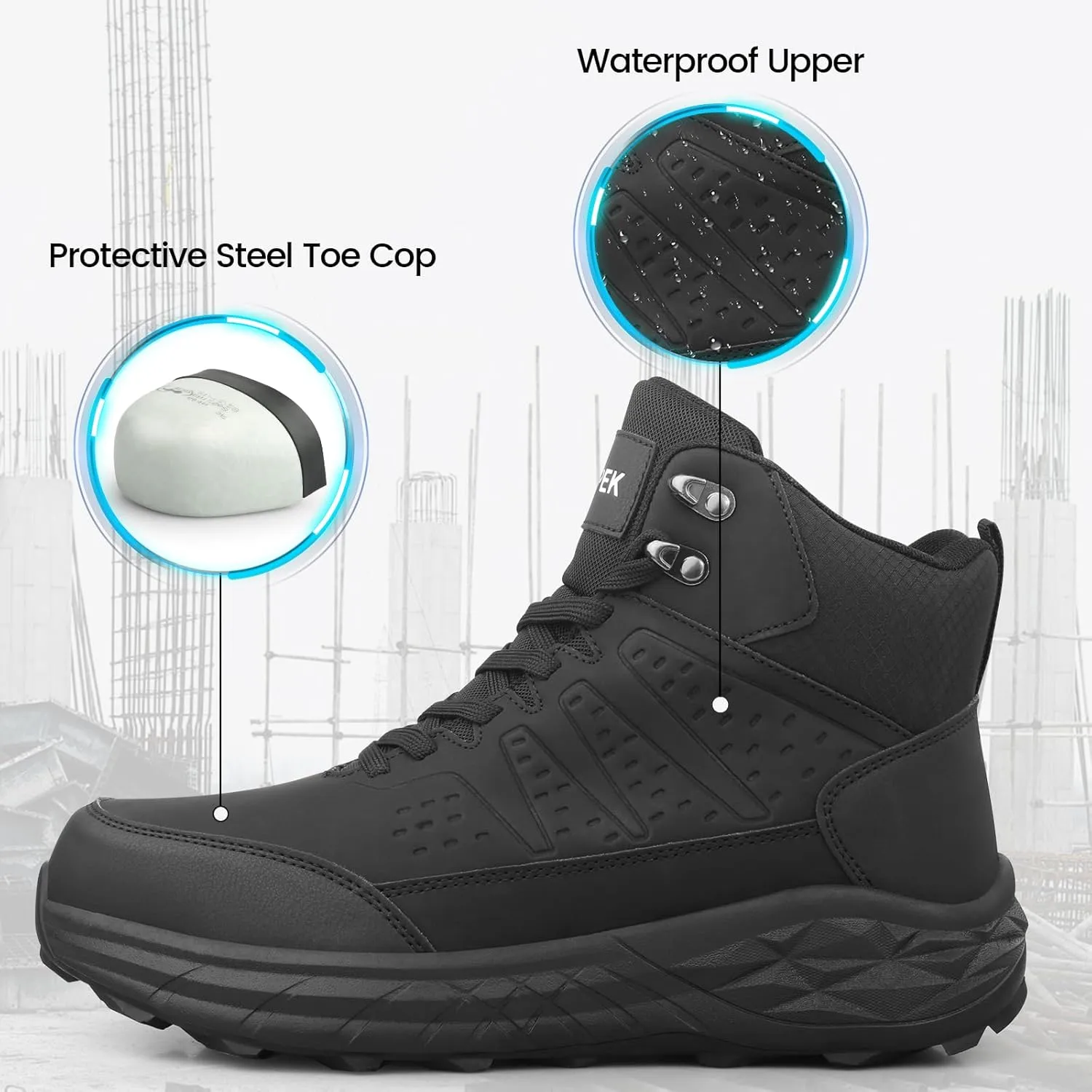 Steel Toe Work Boots for Men Non Slip Puncture Proof Safety Work Shoes for Men with Indestructible Construction Comfortable Perfect for Outdoor Work, Hiking, Construction