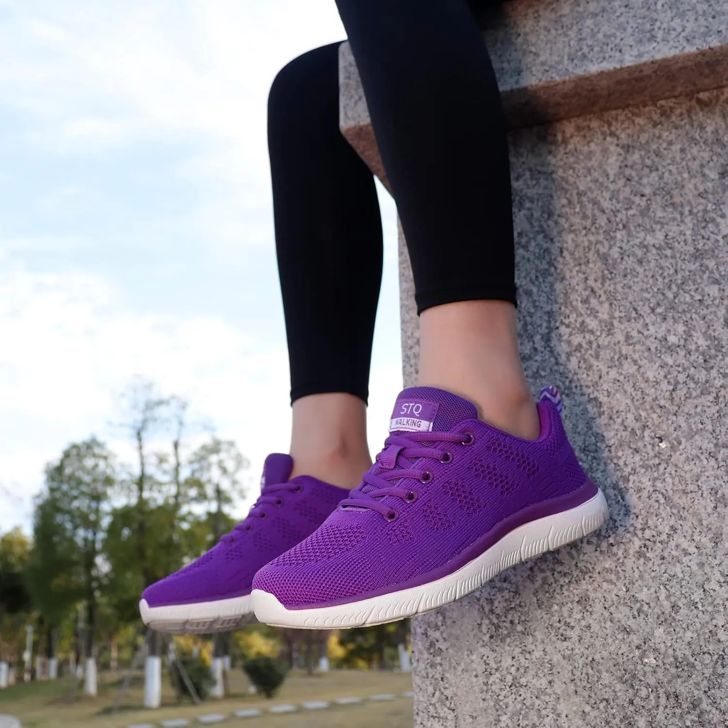 STQ Tennis Shoes Womens Lightweight Comfortable Lace up Walking Shoes Athletic Fashion Workout Gym Cross Training Sneakers