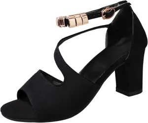 Strappy Heeled Sandals Women Open Toe Square Toe Chunky Heel Ankle Strap Party Shoes