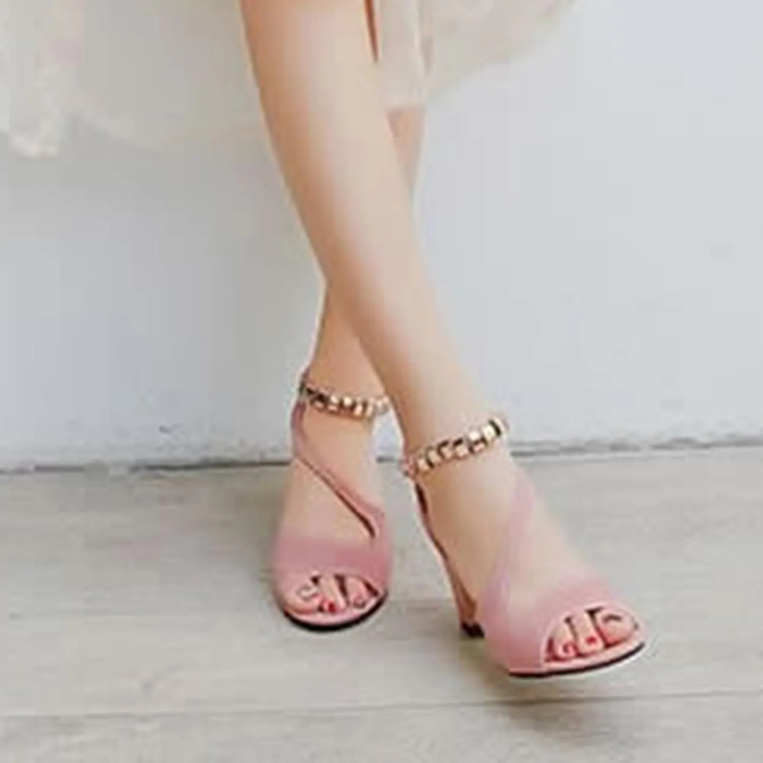 Strappy Heeled Sandals Women Open Toe Square Toe Chunky Heel Ankle Strap Party Shoes