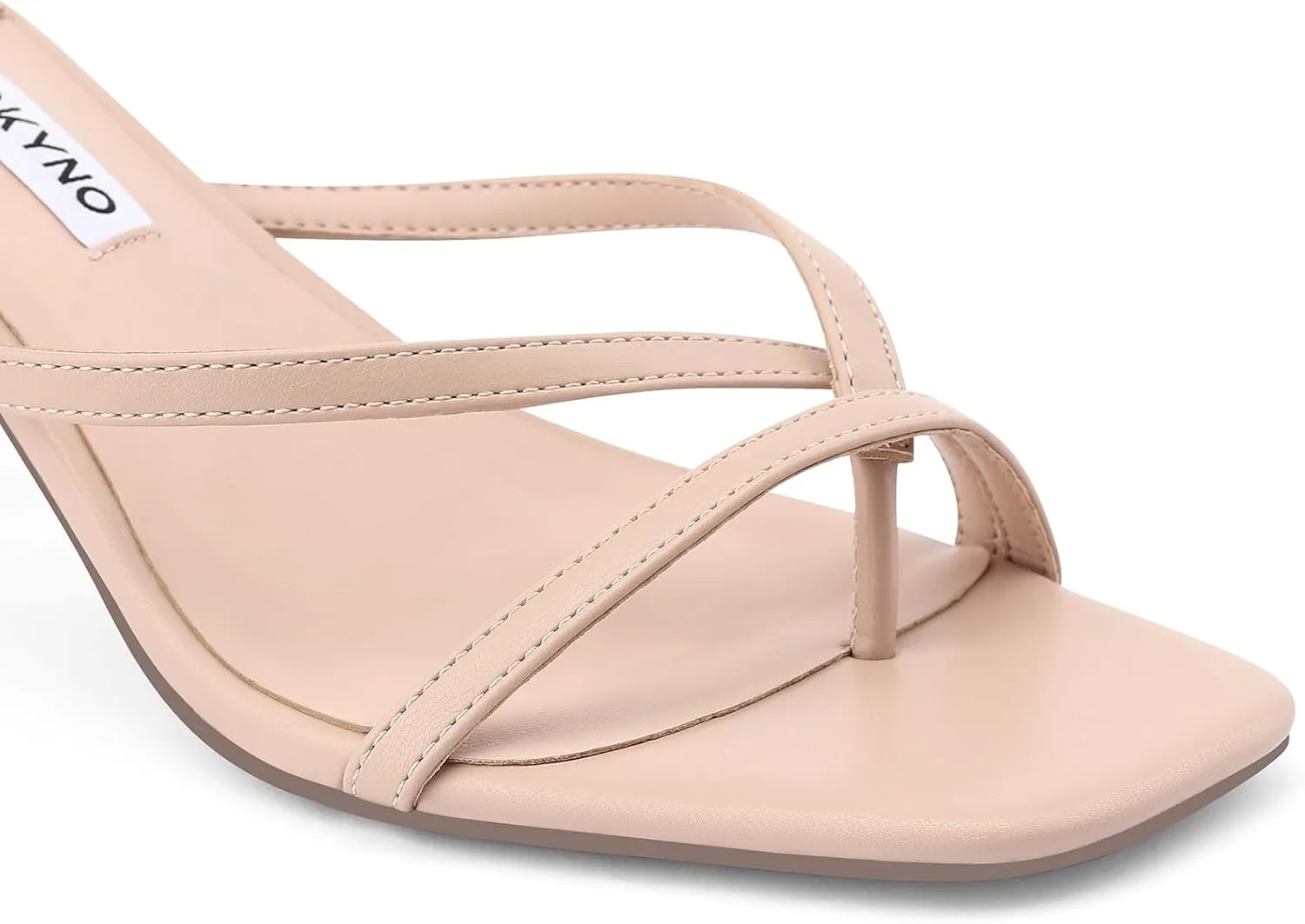 Strappy Kitten Heels for Women Square Open Toe Heeled Thong Sandals Low Heel Sexy Trendy Flip Flop Party Casual