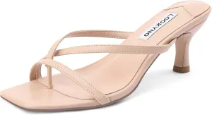 Strappy Kitten Heels for Women Square Open Toe Heeled Thong Sandals Low Heel Sexy Trendy Flip Flop Party Casual