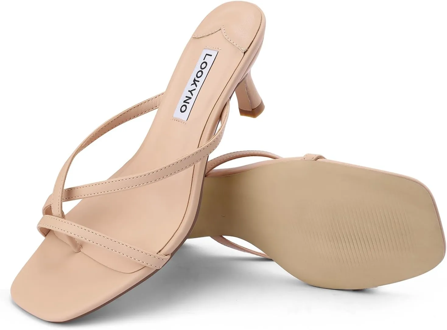 Strappy Kitten Heels for Women Square Open Toe Heeled Thong Sandals Low Heel Sexy Trendy Flip Flop Party Casual