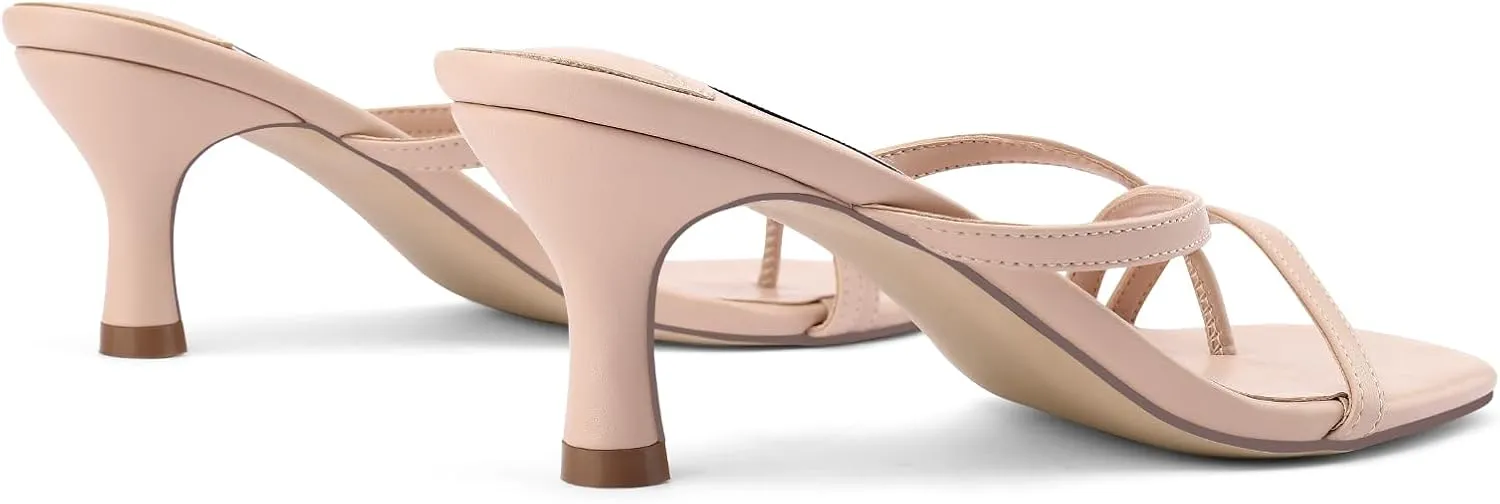 Strappy Kitten Heels for Women Square Open Toe Heeled Thong Sandals Low Heel Sexy Trendy Flip Flop Party Casual
