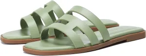 Stratuxx Kaze Womens Flat Sandals Dressy Summer Slide Dress Sandals Comfortable Cute Leather Black Sandals for Women