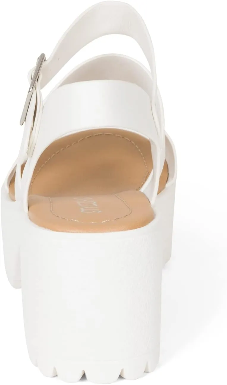 STYLISH S MARIA-S - Womens Open Toe Double Band Chunky Block Heel Lug Sole Platform Sandals With Adjustable Ankle Buckle