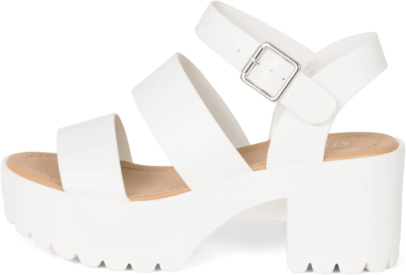 STYLISH S MARIA-S - Womens Open Toe Double Band Chunky Block Heel Lug Sole Platform Sandals With Adjustable Ankle Buckle