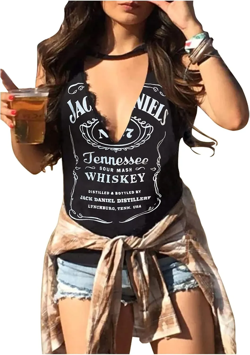 Summer Deep V Neck Tank Tops for Women Western Country Sleeveless Tee Shirts Teen Girls Sexy Casual Concert Tops Outfits