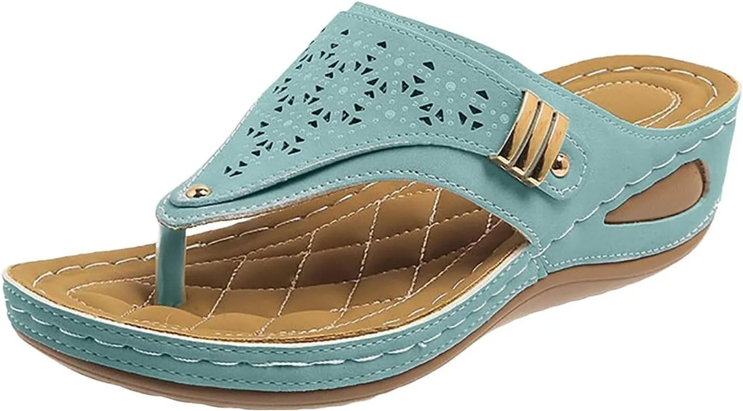 Summer Flip-Flops for Women 2025 Orthopedic Sandals Breathable Hollow Sandals with Arch Support Fashion Causal Wedge Sandal Wide Width Boho Slipper Summer Beach Comfortable Slipper 2025