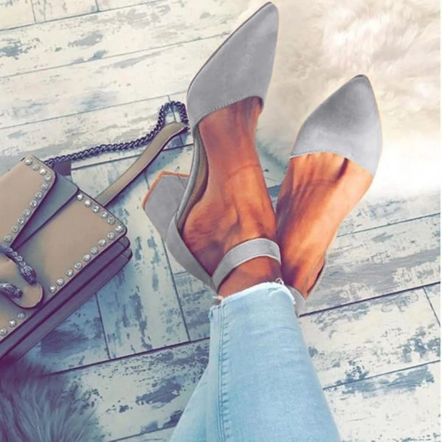 Summer Heeled Sandals for Women Casual Ankle Straps Buckle Pointed Toe Closed Toe Thick Heel High Heels Solid Comfy Ladies Square Heels Shoes Sandalias