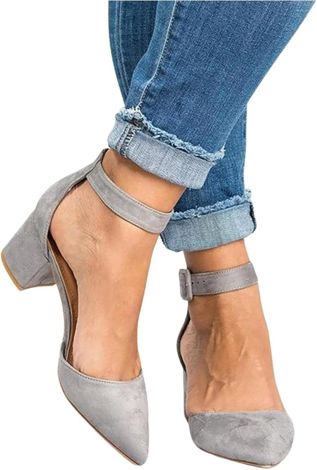 Summer Heeled Sandals for Women Casual Ankle Straps Buckle Pointed Toe Closed Toe Thick Heel High Heels Solid Comfy Ladies Square Heels Shoes Sandalias