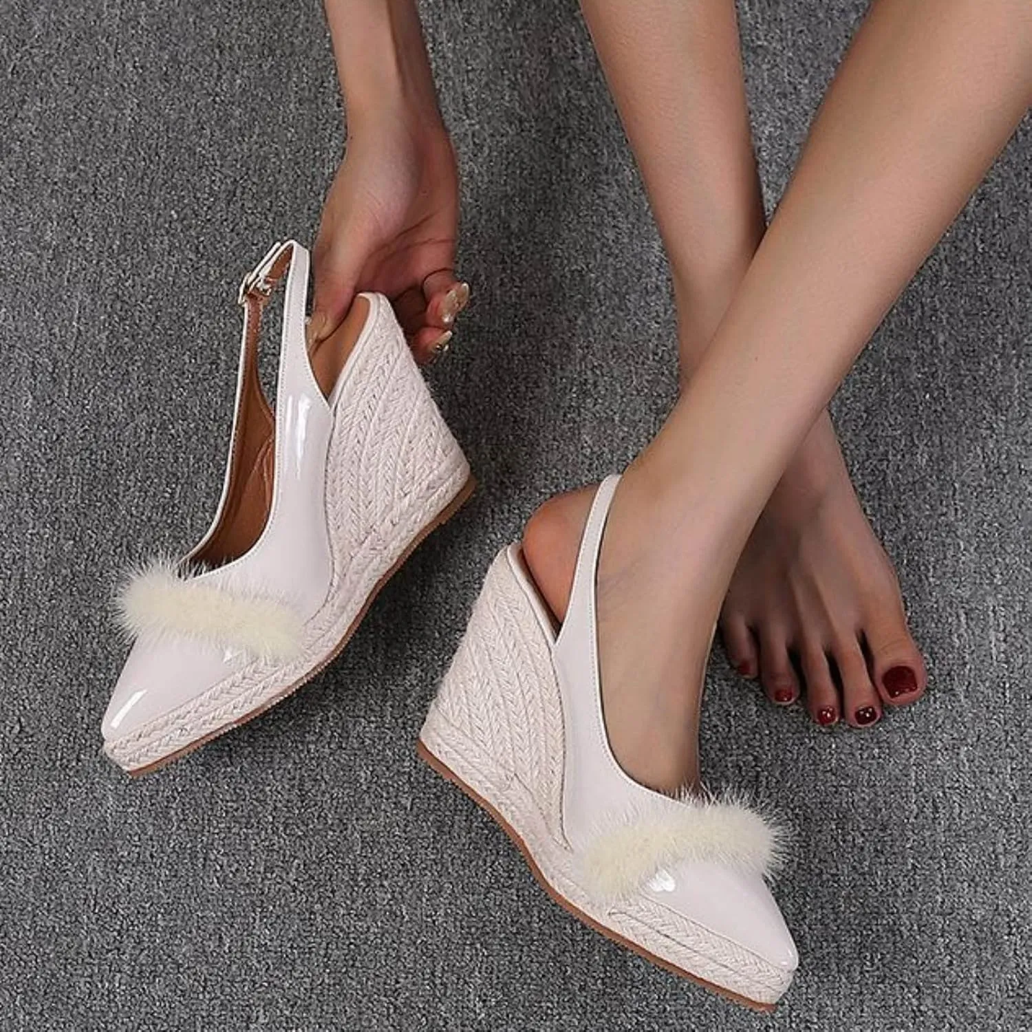 Summer New Wedge Heel Sandals Women Thick Sole Straw Woven Espadrilles Vintage Leather Sandals for Women Dressy