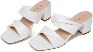 Summer Sandals for Women - 2 Inch Heeled, Chunky, Block Heel, Open Toe, Soft Straps, Comfortable, Casual, Walking Sandals - Black, Size 6