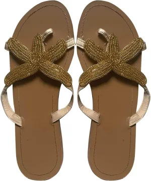 Summer Sunset Flip Flops for Women Trendy Beaded Starfish Flat Sandals Comfortable Flats Resort Wear Sandal