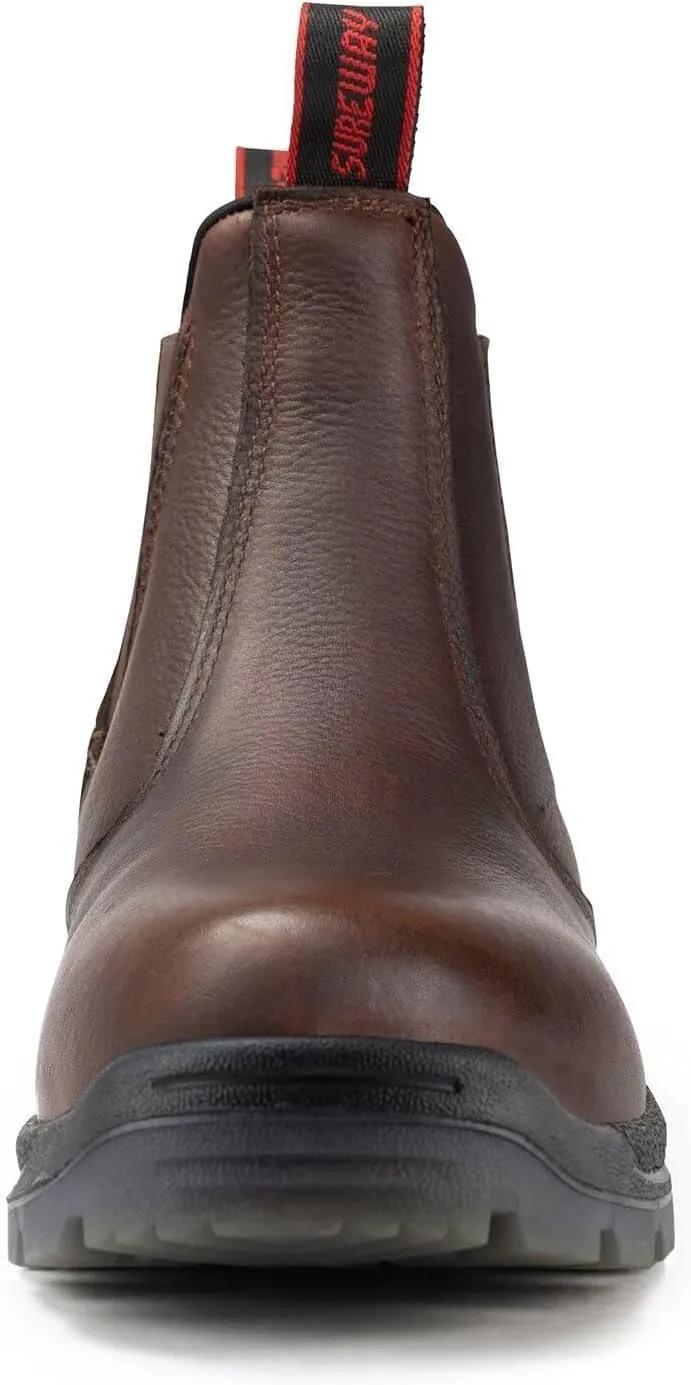 SUREWAY Men's Slip-On Work Boots for Men,Full Grain Leather,Anti-Static,Water/Slip Resistant,Fire Station Mechanic Industrial Construction Safety Boots/Shoes for Men