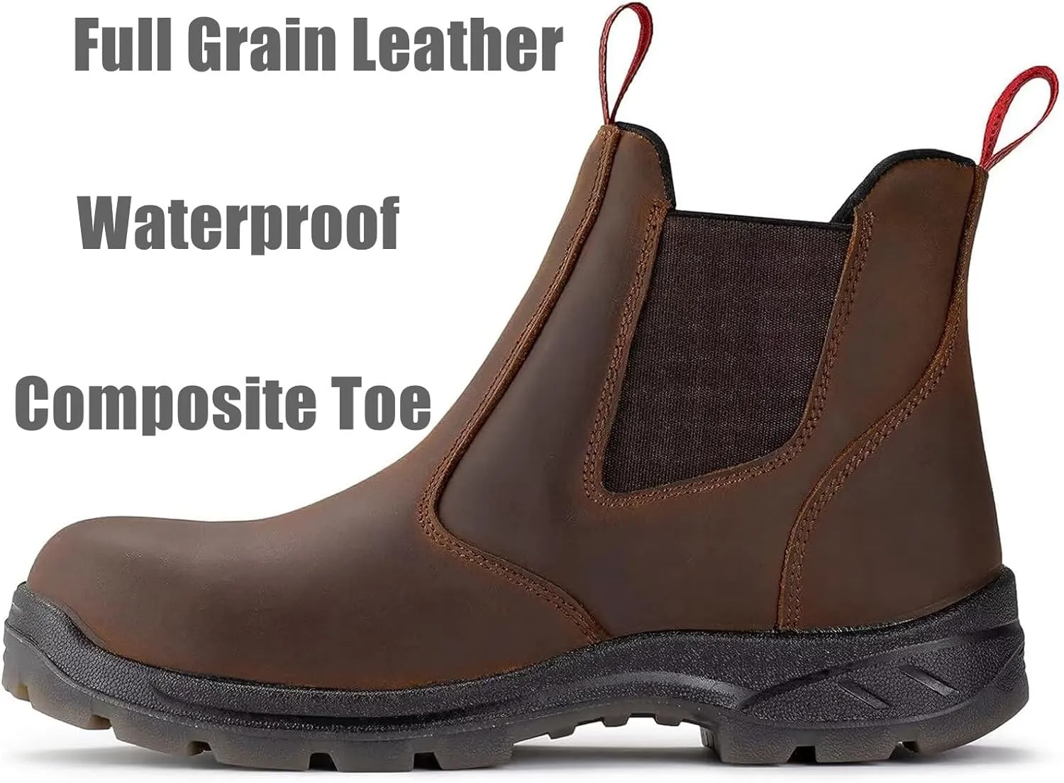 SUREWAY Men's Slip-On Work Boots for Men,Full Grain Leather,Anti-Static,Water/Slip Resistant,Fire Station Mechanic Industrial Construction Safety Boots/Shoes for Men