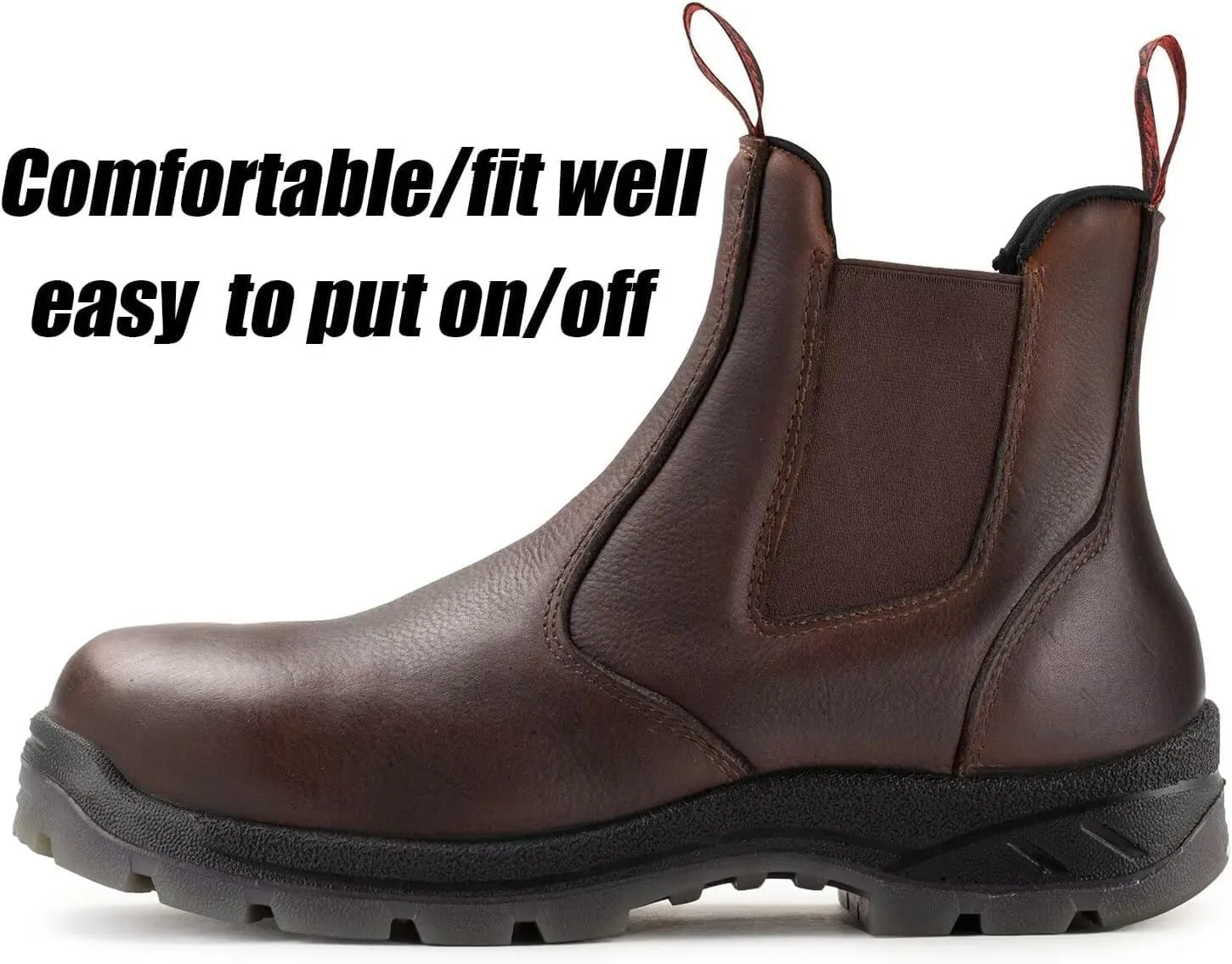 SUREWAY Men's Slip-On Work Boots for Men,Full Grain Leather,Anti-Static,Water/Slip Resistant,Fire Station Mechanic Industrial Construction Safety Boots/Shoes for Men