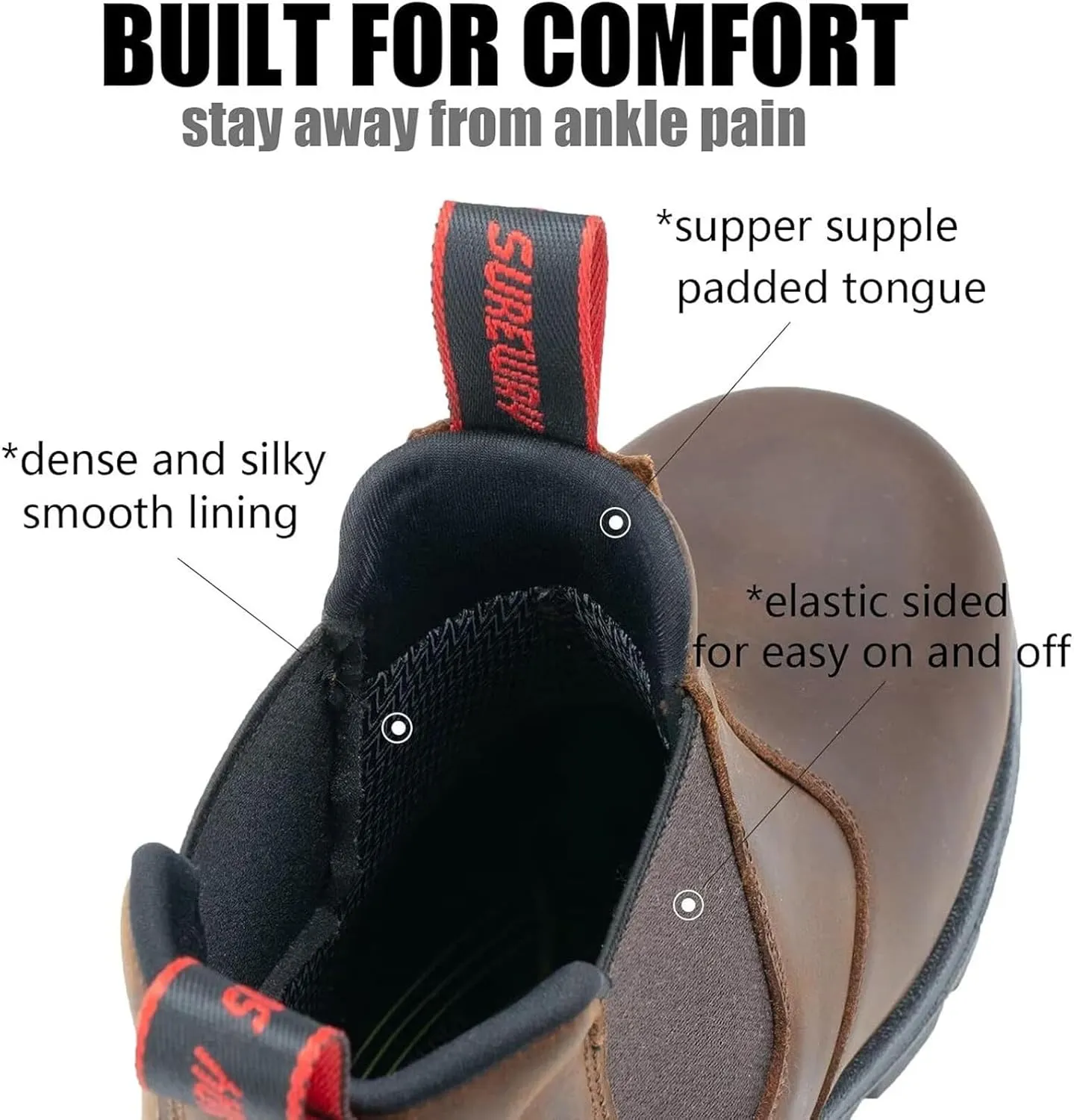 SUREWAY Men's Slip-On Work Boots for Men,Full Grain Leather,Anti-Static,Water/Slip Resistant,Fire Station Mechanic Industrial Construction Safety Boots/Shoes for Men
