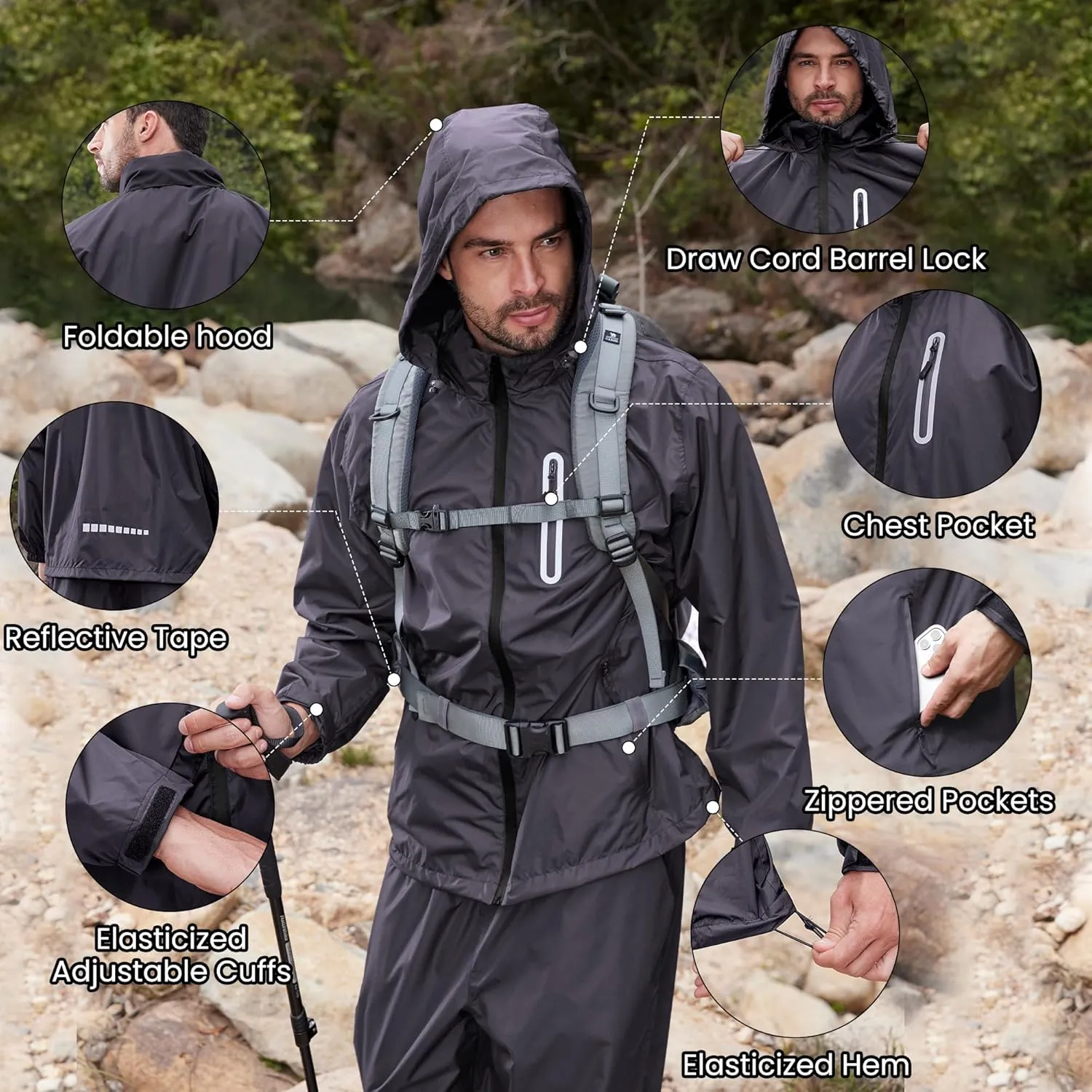 SWISSWELL Men Women Rain Suit Waterproof Lightweight Hooded Raincoat Jacket and Pants for Golf, Hiking, Travel