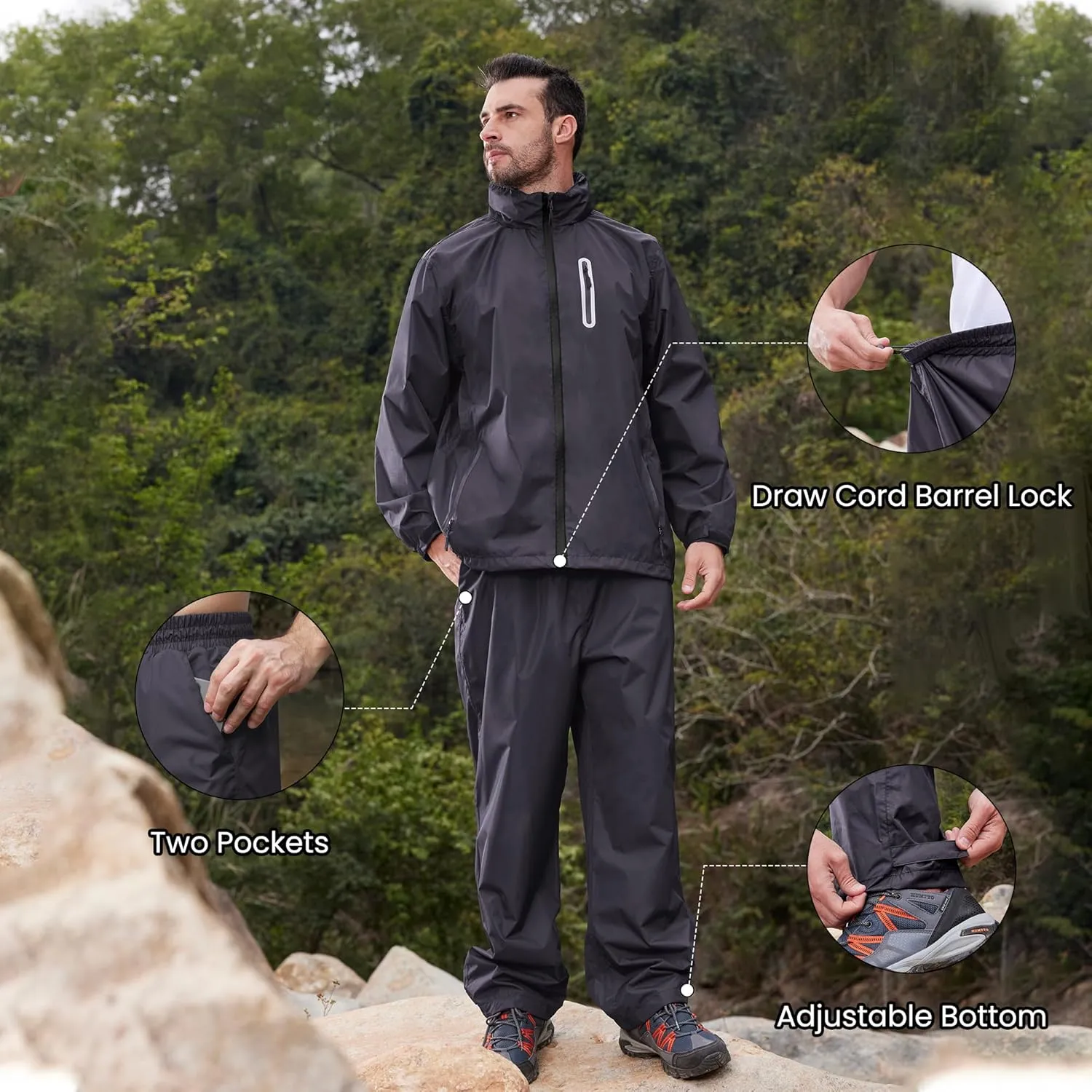 SWISSWELL Men Women Rain Suit Waterproof Lightweight Hooded Raincoat Jacket and Pants for Golf, Hiking, Travel
