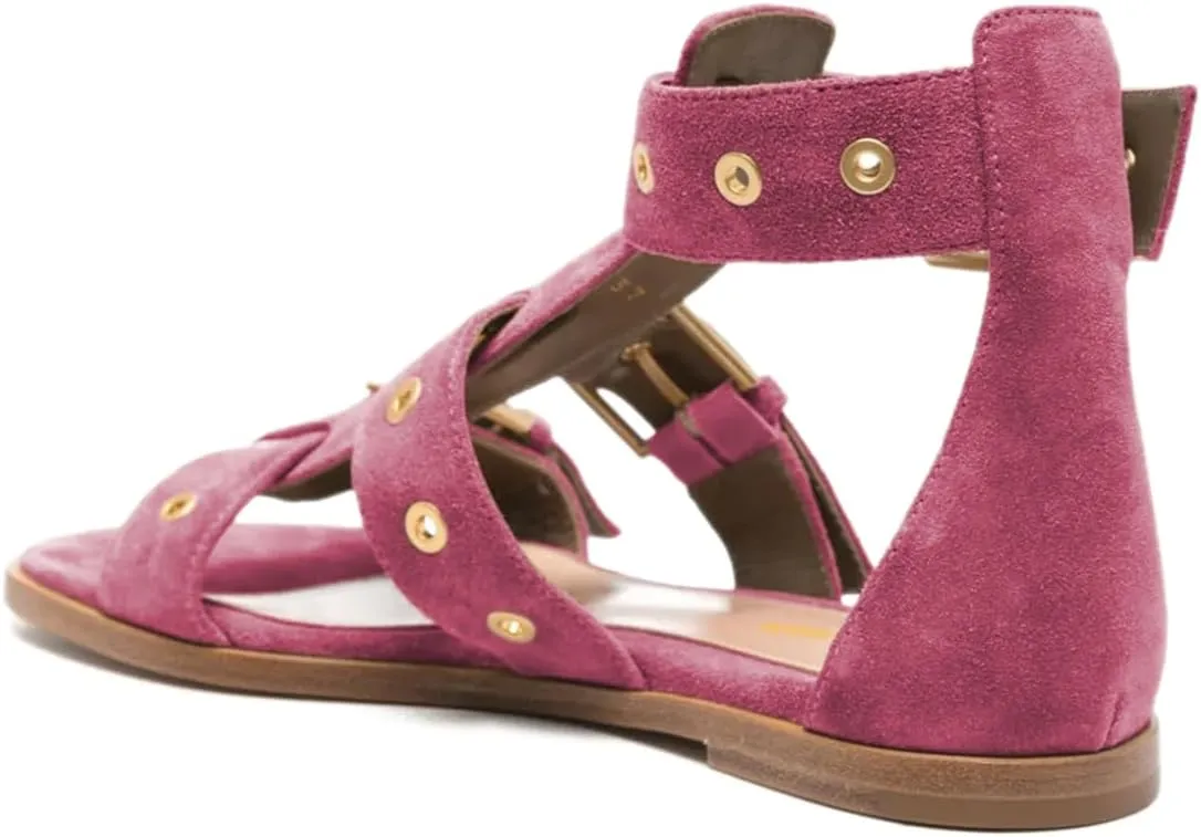 Tang'scuisins Women Chic Buckle Style Gladiator Sandals Ankle Strap Open Toe Buckle Flats Summer Beach Comfortable Shoes Size 4-16 US
